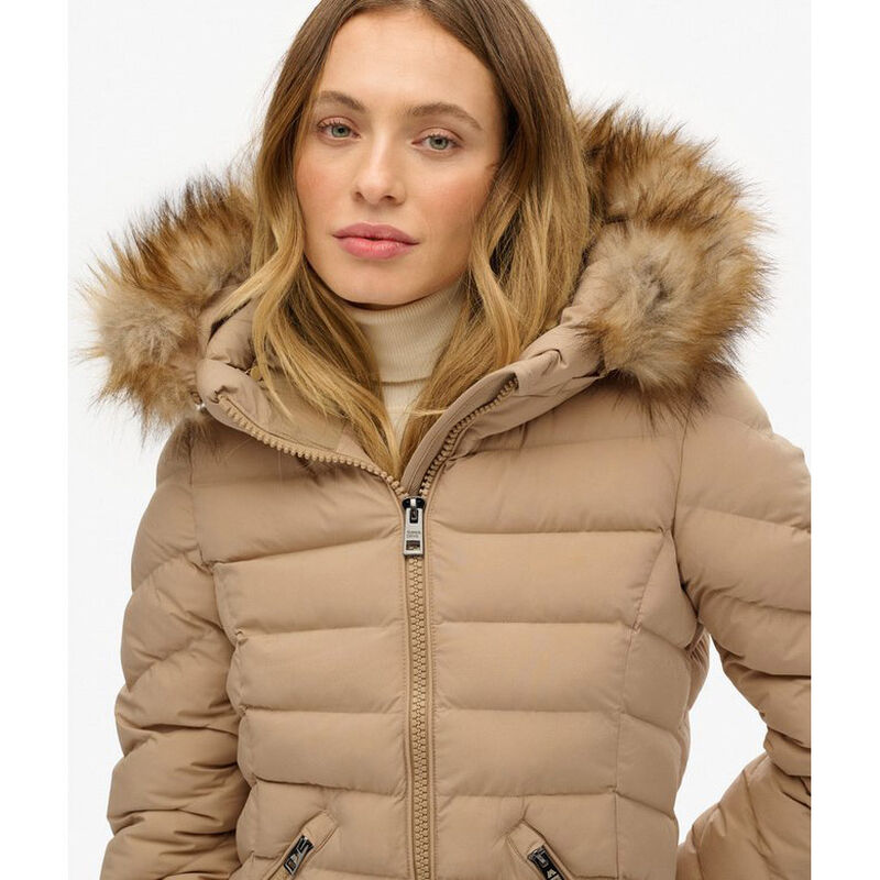 Superdry Fuji Faux Fur Hooded Longline Jacket image number 2